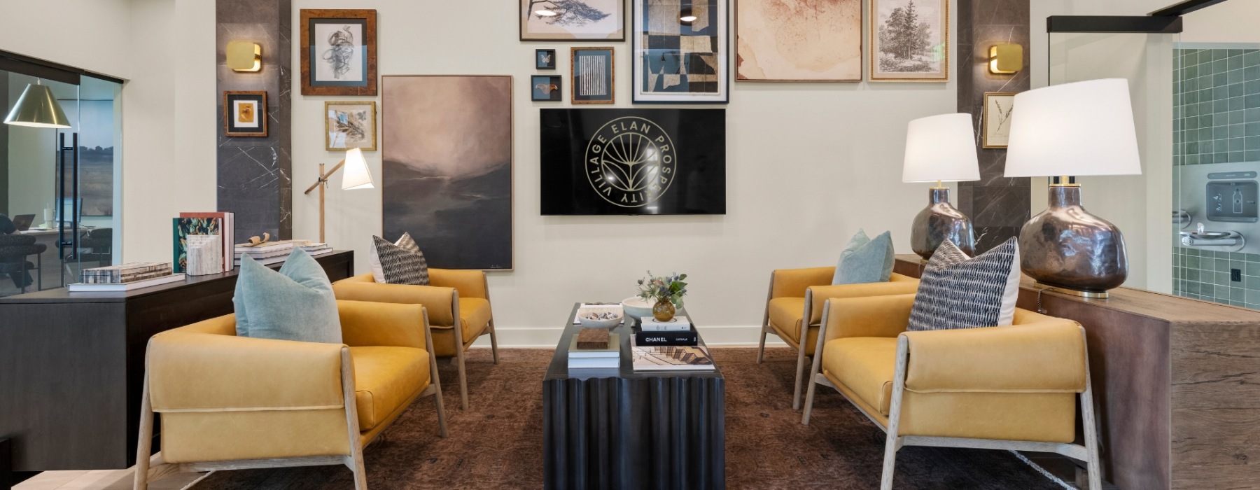 Seating in leasing lobby at Elan Prosperity Village